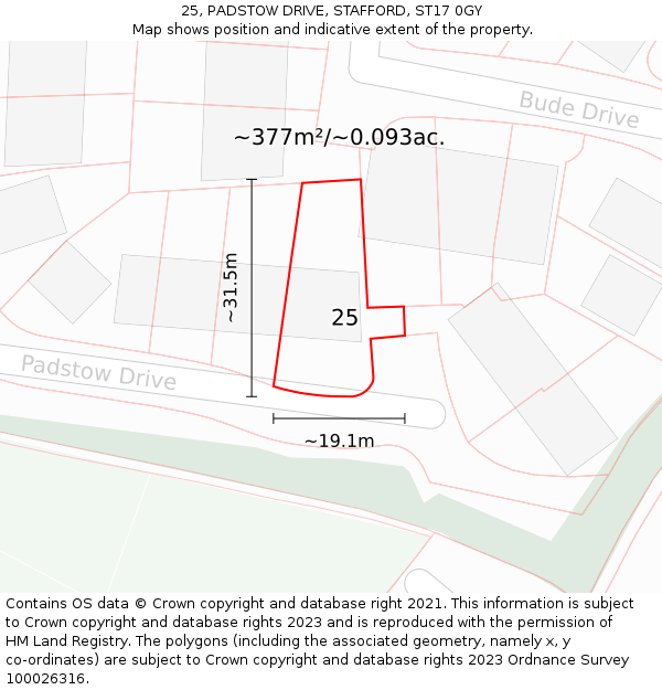 25, PADSTOW DRIVE, STAFFORD, ST17 0GY: Plot and title map