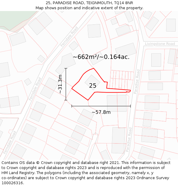 25, PARADISE ROAD, TEIGNMOUTH, TQ14 8NR: Plot and title map