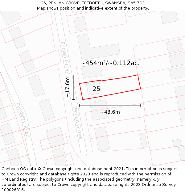 25, PENLAN GROVE, TREBOETH, SWANSEA, SA5 7DF: Plot and title map