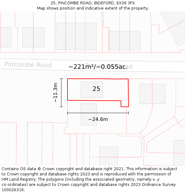 25, PINCOMBE ROAD, BIDEFORD, EX39 3FX: Plot and title map