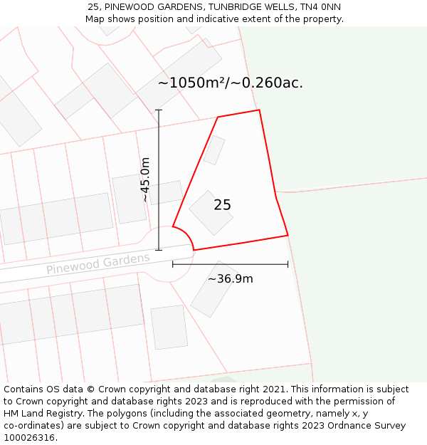 25, PINEWOOD GARDENS, TUNBRIDGE WELLS, TN4 0NN: Plot and title map