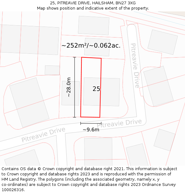 25, PITREAVIE DRIVE, HAILSHAM, BN27 3XG: Plot and title map