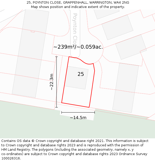 25, POYNTON CLOSE, GRAPPENHALL, WARRINGTON, WA4 2NG: Plot and title map