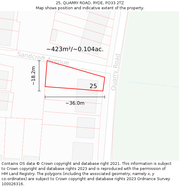 25, QUARRY ROAD, RYDE, PO33 2TZ: Plot and title map