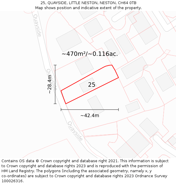 25, QUAYSIDE, LITTLE NESTON, NESTON, CH64 0TB: Plot and title map