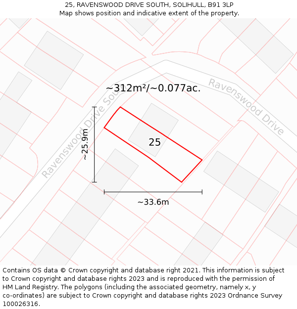 25, RAVENSWOOD DRIVE SOUTH, SOLIHULL, B91 3LP: Plot and title map