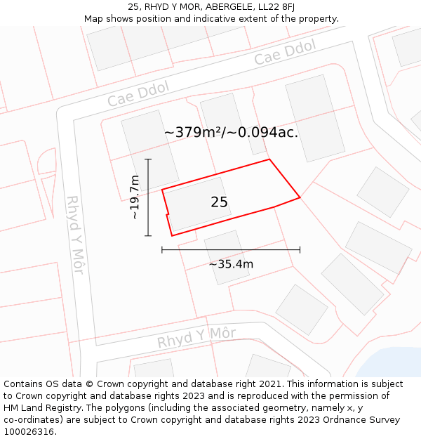 25, RHYD Y MOR, ABERGELE, LL22 8FJ: Plot and title map