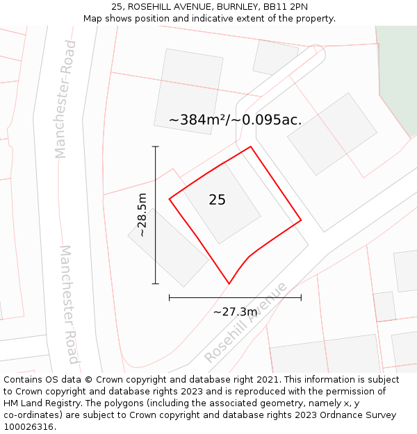 25, ROSEHILL AVENUE, BURNLEY, BB11 2PN: Plot and title map