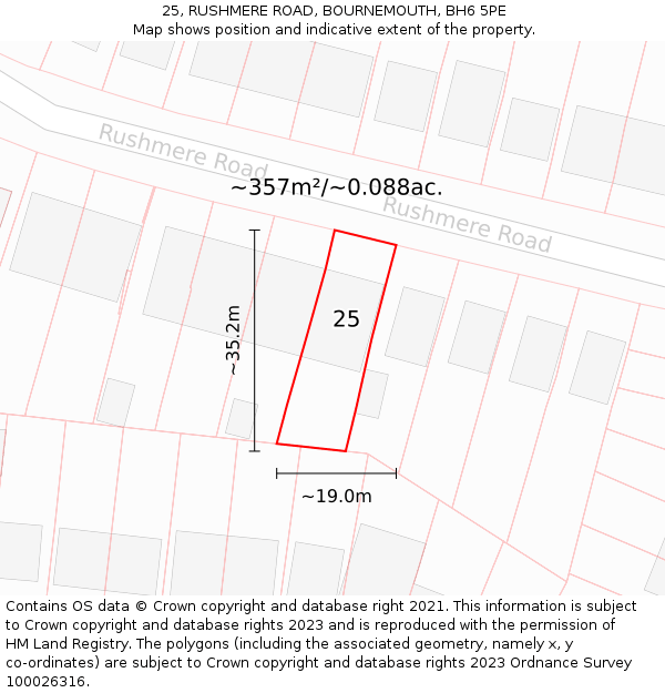 25, RUSHMERE ROAD, BOURNEMOUTH, BH6 5PE: Plot and title map