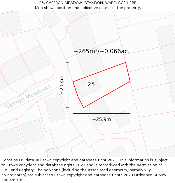 25, SAFFRON MEADOW, STANDON, WARE, SG11 1RE: Plot and title map