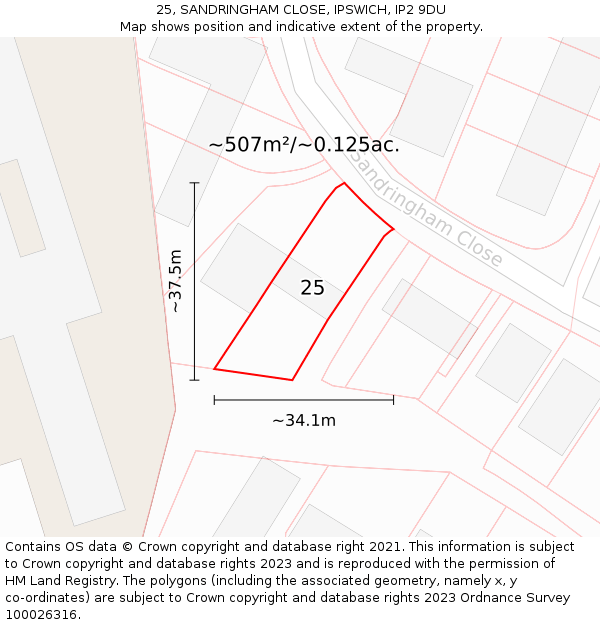 25, SANDRINGHAM CLOSE, IPSWICH, IP2 9DU: Plot and title map