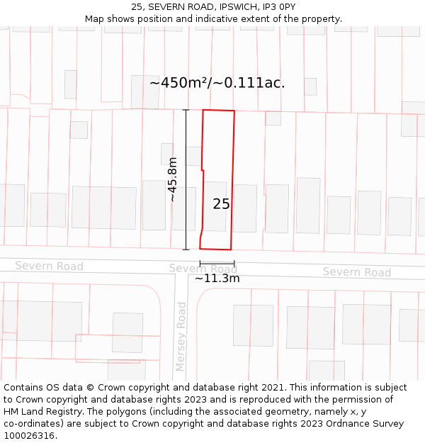 25, SEVERN ROAD, IPSWICH, IP3 0PY: Plot and title map