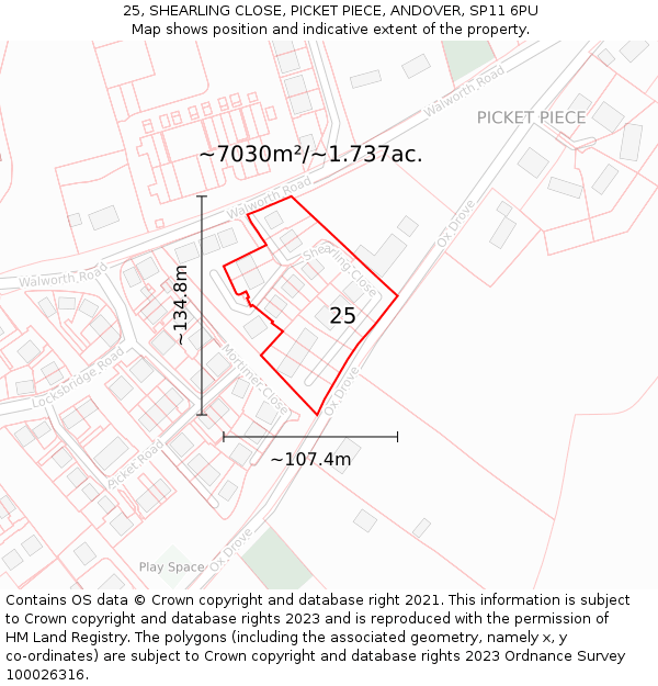 25, SHEARLING CLOSE, PICKET PIECE, ANDOVER, SP11 6PU: Plot and title map