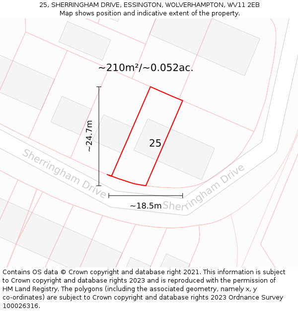 25, SHERRINGHAM DRIVE, ESSINGTON, WOLVERHAMPTON, WV11 2EB: Plot and title map