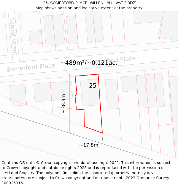 25, SOMERFORD PLACE, WILLENHALL, WV13 3DZ: Plot and title map