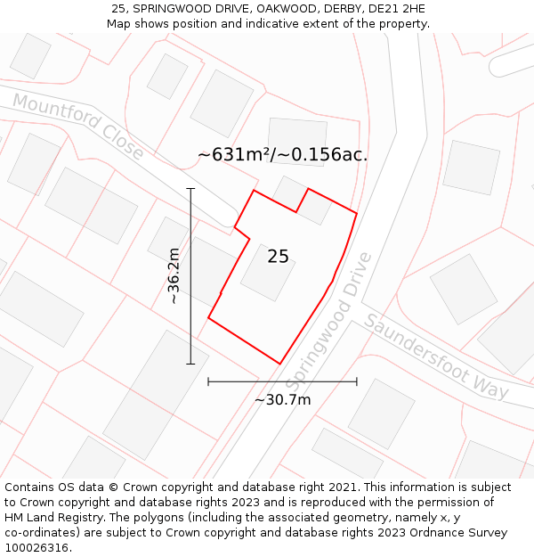 25, SPRINGWOOD DRIVE, OAKWOOD, DERBY, DE21 2HE: Plot and title map