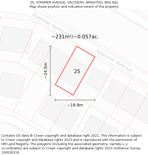 25, STANMER AVENUE, SALTDEAN, BRIGHTON, BN2 8QL: Plot and title map