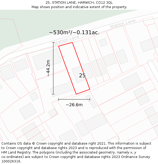 25, STATION LANE, HARWICH, CO12 3QL: Plot and title map