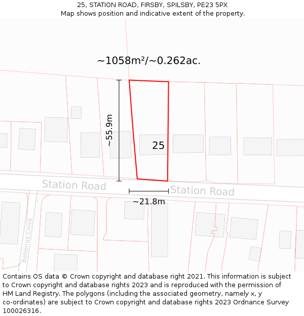 25, STATION ROAD, FIRSBY, SPILSBY, PE23 5PX: Plot and title map