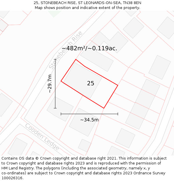 25, STONEBEACH RISE, ST LEONARDS-ON-SEA, TN38 8EN: Plot and title map