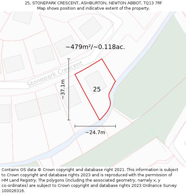 25, STONEPARK CRESCENT, ASHBURTON, NEWTON ABBOT, TQ13 7RF: Plot and title map