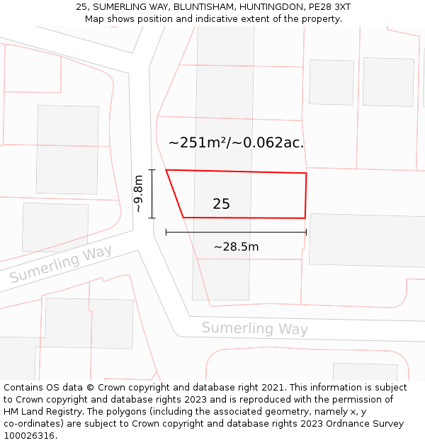 25, SUMERLING WAY, BLUNTISHAM, HUNTINGDON, PE28 3XT: Plot and title map