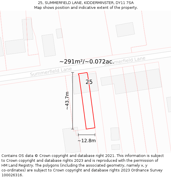 25, SUMMERFIELD LANE, KIDDERMINSTER, DY11 7SA: Plot and title map