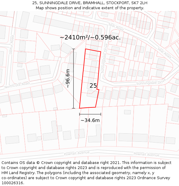 25, SUNNINGDALE DRIVE, BRAMHALL, STOCKPORT, SK7 2LH: Plot and title map