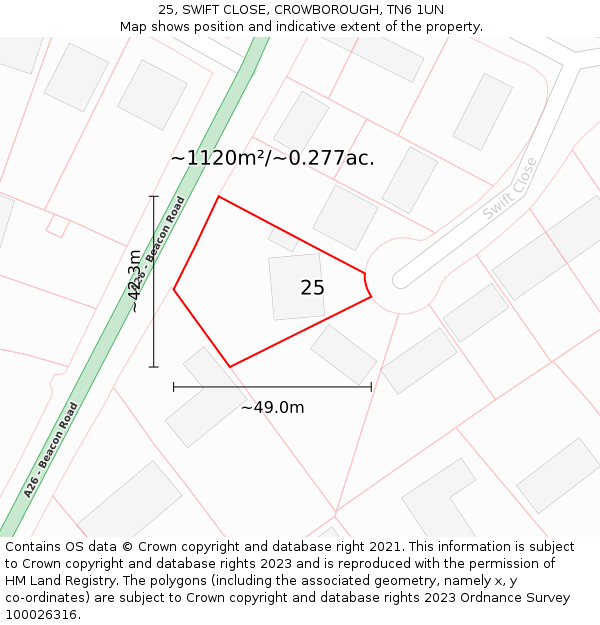 25, SWIFT CLOSE, CROWBOROUGH, TN6 1UN: Plot and title map