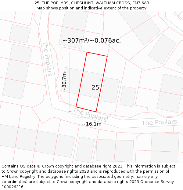 25, THE POPLARS, CHESHUNT, WALTHAM CROSS, EN7 6AR: Plot and title map