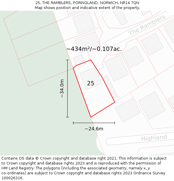 25, THE RAMBLERS, PORINGLAND, NORWICH, NR14 7QN: Plot and title map