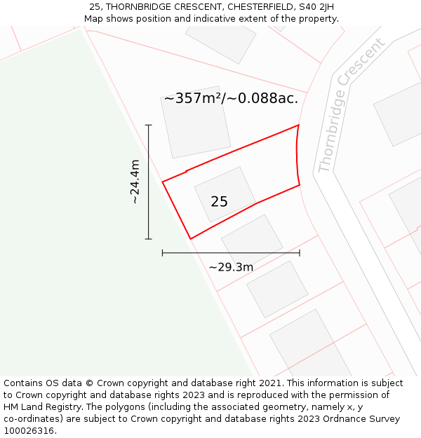 25, THORNBRIDGE CRESCENT, CHESTERFIELD, S40 2JH: Plot and title map