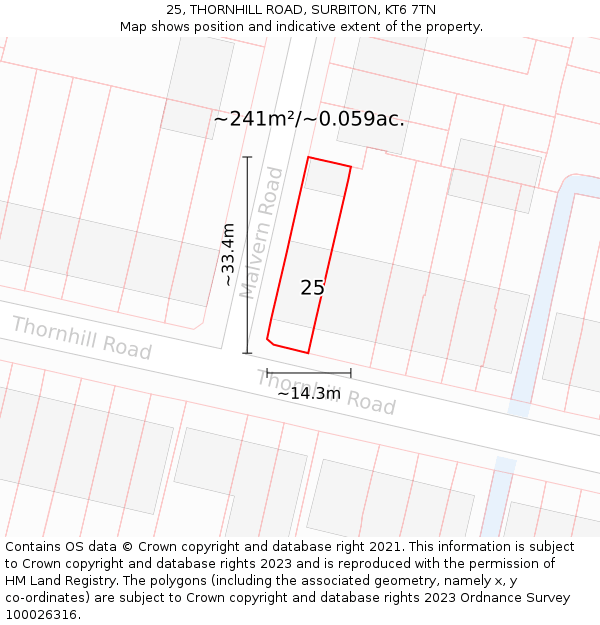 25, THORNHILL ROAD, SURBITON, KT6 7TN: Plot and title map