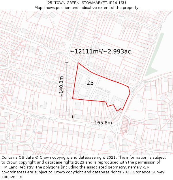 25, TOWN GREEN, STOWMARKET, IP14 1SU: Plot and title map