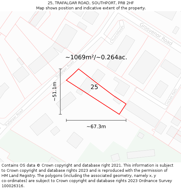 25, TRAFALGAR ROAD, SOUTHPORT, PR8 2HF: Plot and title map