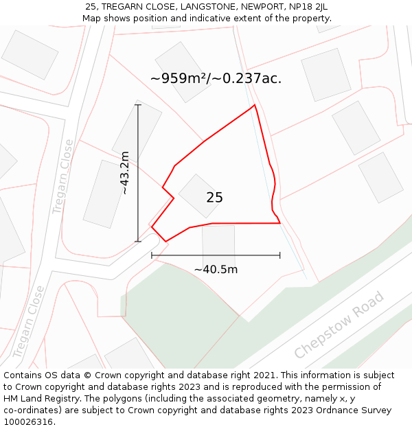 25, TREGARN CLOSE, LANGSTONE, NEWPORT, NP18 2JL: Plot and title map
