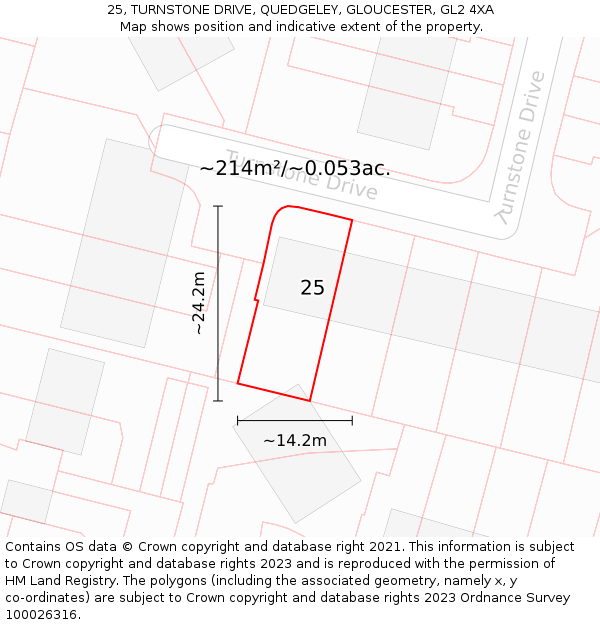 25, TURNSTONE DRIVE, QUEDGELEY, GLOUCESTER, GL2 4XA: Plot and title map