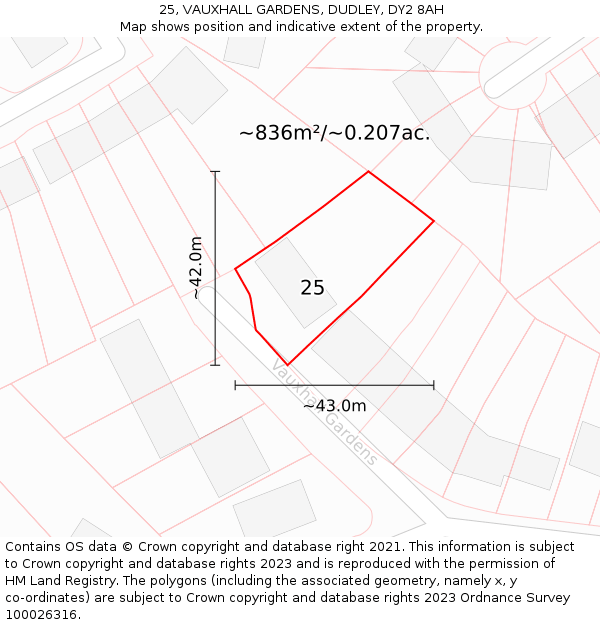 25, VAUXHALL GARDENS, DUDLEY, DY2 8AH: Plot and title map