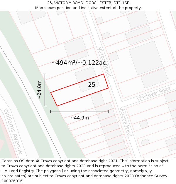 25, VICTORIA ROAD, DORCHESTER, DT1 1SB: Plot and title map