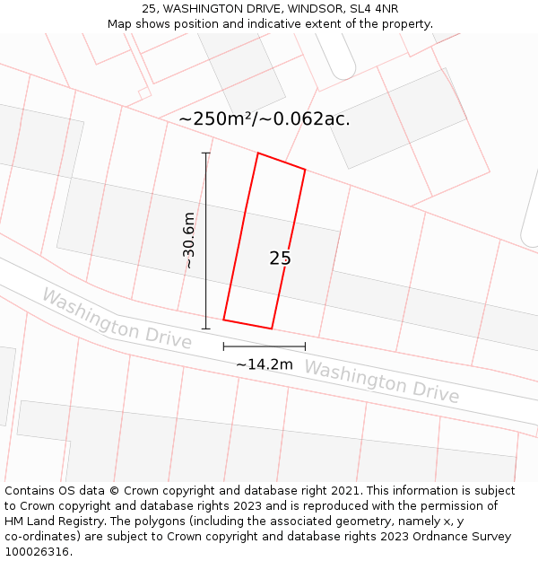 25, WASHINGTON DRIVE, WINDSOR, SL4 4NR: Plot and title map