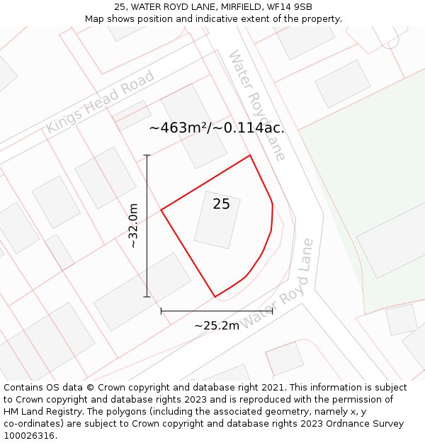 25, WATER ROYD LANE, MIRFIELD, WF14 9SB: Plot and title map