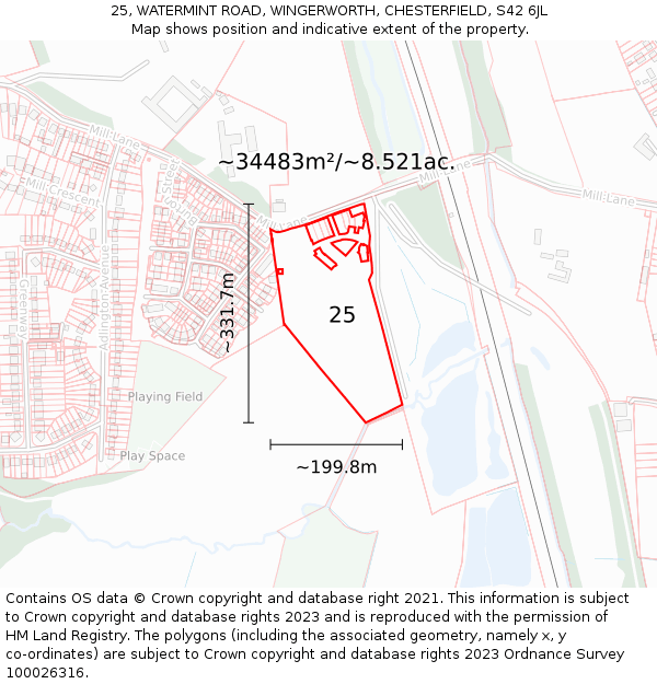 25, WATERMINT ROAD, WINGERWORTH, CHESTERFIELD, S42 6JL: Plot and title map