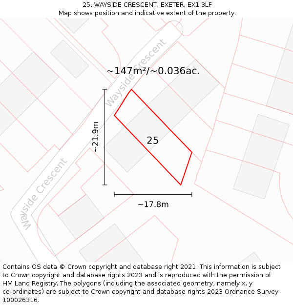 25, WAYSIDE CRESCENT, EXETER, EX1 3LF: Plot and title map