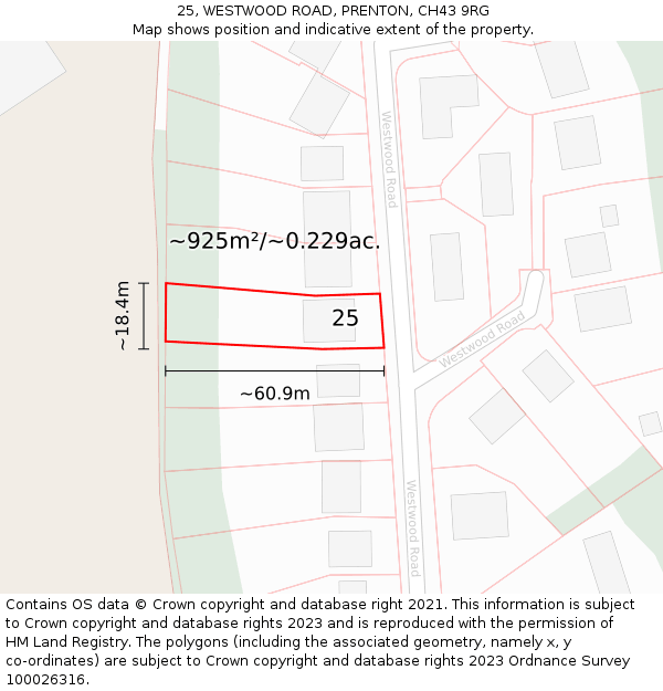 25, WESTWOOD ROAD, PRENTON, CH43 9RG: Plot and title map