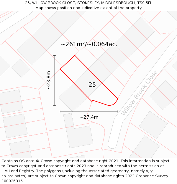 25, WILLOW BROOK CLOSE, STOKESLEY, MIDDLESBROUGH, TS9 5FL: Plot and title map