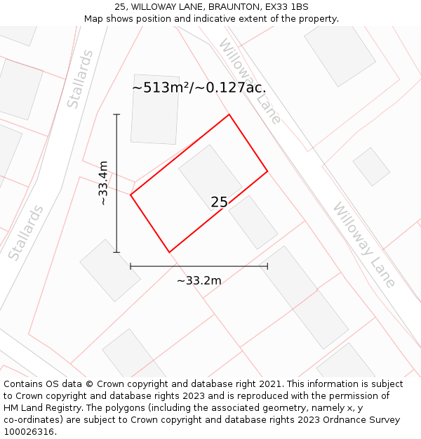 25, WILLOWAY LANE, BRAUNTON, EX33 1BS: Plot and title map