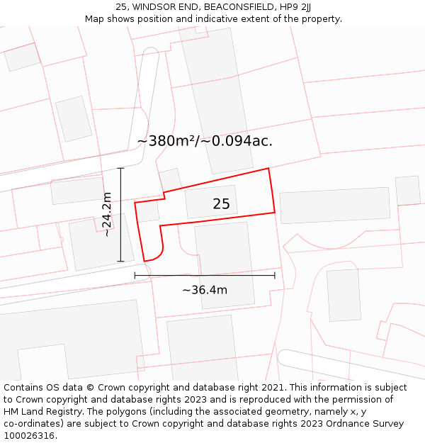 25, WINDSOR END, BEACONSFIELD, HP9 2JJ: Plot and title map