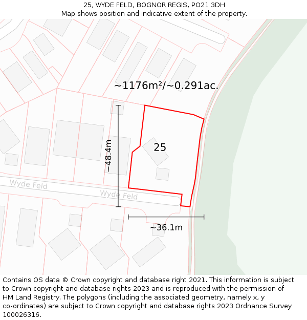 25, WYDE FELD, BOGNOR REGIS, PO21 3DH: Plot and title map