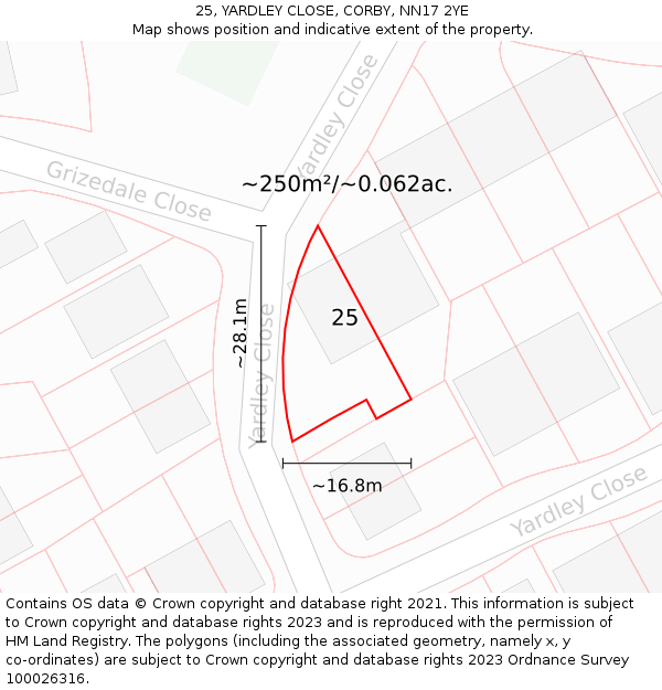 25, YARDLEY CLOSE, CORBY, NN17 2YE: Plot and title map