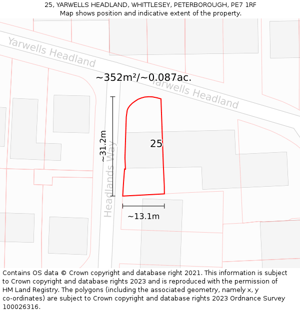 25, YARWELLS HEADLAND, WHITTLESEY, PETERBOROUGH, PE7 1RF: Plot and title map